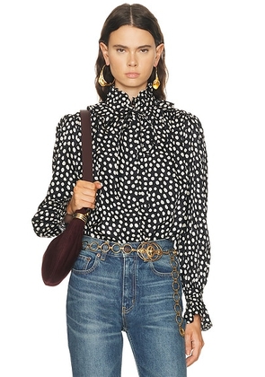 Chloe Ruffle Front Long Sleeve Top in Black & Beige - Black,White. Size 38 (also in ).