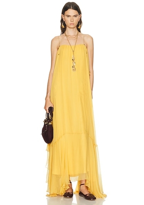 Chloe Silk Mousseline Gown in Mustard - Mustard. Size 36 (also in 38).