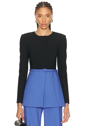 Carolina Herrera Belted Crewneck Jacket in Black Multi - Black,Blue. Size 0 (also in 4, 6).