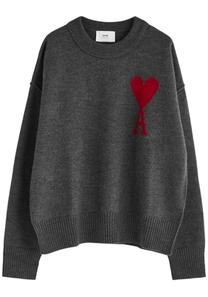 Ami Paris Logo-intarsia Wool Jumper - Grey - XL