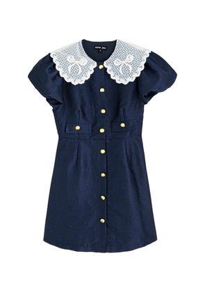 Sister Jane Buoy Bow-jacquard Woven Mini Dress - Navy - 8 (UK8 / S)