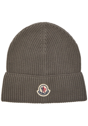 Moncler Logo-appliquéd Cotton Beanie - Grey - One Size