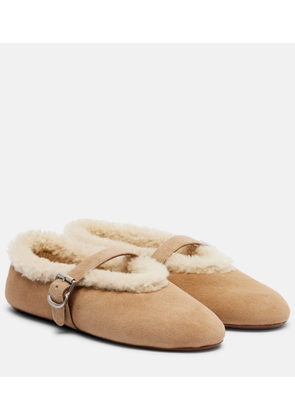 Alaia Shearling-lined suede ballet flats
