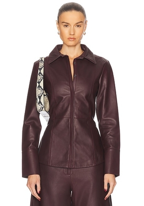 St. Agni Leather Panelled Shirt in Bordeaux - Burgundy,Wine. Size L (also in ).