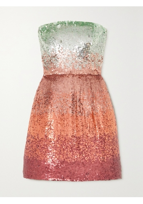 Oscar de la Renta - Strapless Ombré Sequined Mini Dress - Green - US00,US0,US2