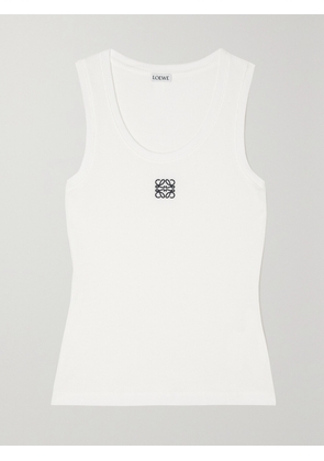 LOEWE - Embroidered Ribbed Stretch-cotton Tank - White - x small,small,medium,large,x large