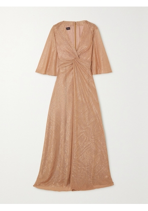 TALBOT RUNHOF - Cape-effect Twist-front Sequin-embellished Metallic Voile Gown - Orange - US6,US8,US10,US12,US14,US16,US18,20