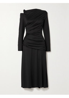 Victoria Beckham - Cold-shoulder Ruched Glossed-jersey Midi Dress - Black - UK 4,UK 6,UK 8,UK 10,UK 12,UK 14,UK 16