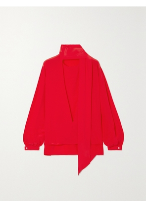 Victoria Beckham - Tie-detailed Silk Crepe De Chine Blouse - Red - UK 4,UK 6,UK 8,UK 10,UK 12,UK 14,UK 16