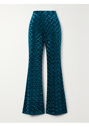 DIANE VON FURSTENBERG - Ruthette Stretch Velvet-jacquard Flared Pants - Blue - xx small,x small,small,medium,large,x large