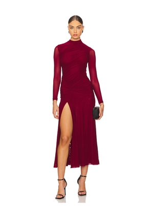 Bardot Liyana Ruched Mesh Dress in Burgundy. Size L. Also in M, S, XS.