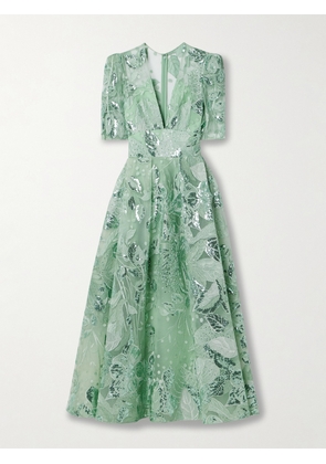 Elie Saab - Sequin-embellished Embroidered Tulle Midi Dress - Green - FR 34,FR 36,FR 38,FR 40,FR 42,FR 44