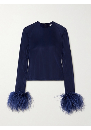 16ARLINGTON - Alero Feather-trimmed Cropped Mesh Top - Blue - UK 6,UK 8,UK 10,UK 12,UK 14,UK 16