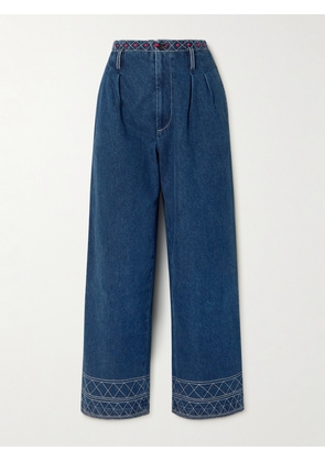 BODE - Murray High-rise Pleated Embroidered Wide-leg Jeans - Blue - 25,26,27,28,29,30