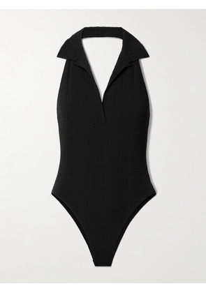 Lisa Marie Fernandez - + Net Sustain Polo Seersucker Halterneck Swimsuit - Black - 01,2,3,4