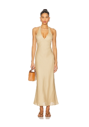 Bardot x REVOLVE Paola Halter Linen Midi Dress in Tan. Size 12. Also in 6.