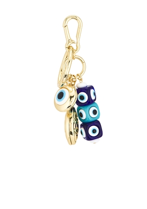 BaubleBar Eyes For The Good Life Bag Charm in Metallic Gold.