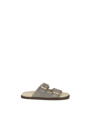 Brunello Cucinelli Gray Calf Leather Bos Taurus Flat Sandals - EU40/US7