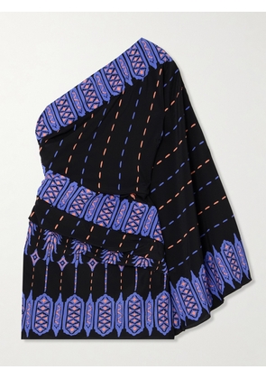 Johanna Ortiz - Black Canyon One-shoulder Printed Silk Crepe De Chine Mini Dress - Blue - US0,US2,US4,US6,US8,US10