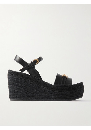Versace - Embellished Leather Espadrille Wedge Sandals - Black - IT35,IT36,IT36.5,IT37,IT37.5,IT38,IT38.5,IT39,IT39.5,IT40,IT41