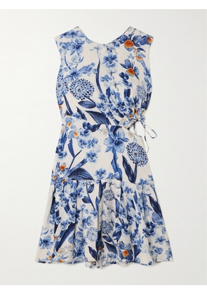 Agua by Agua Bendita - Otoño Cutout Floral-print Recycled Ecovero™-blend Jacquard Mini Dress - Blue - x small,small,medium,large