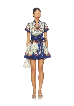 Alice + Olivia Lucy Mini Shirt Dress With Tie Belt in Blue,White. Size 0. Also in 10, 2, 4, 6, 8.