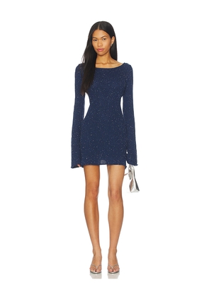 ASTA RESORT Maya Longsleeve Mini Dress in Navy. Size L. Also in S, XS.
