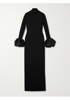Solace London - Viviana Faille-trimmed Crepe Turtleneck Gown - Black - UK 4,UK 6,UK 8,UK 10,UK 12,UK 14,UK 16