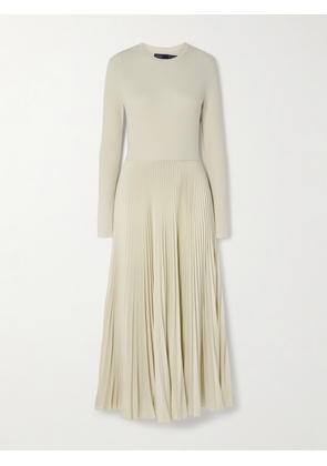 Polo Ralph Lauren - Pleated Wool Ribbed-knit Midi Dress - Cream - xx small,x small,small,medium,large,x large