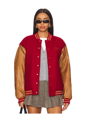 House of Sunny The Club Varsity Bomber in Red. Size XS. Also in XL/1X.