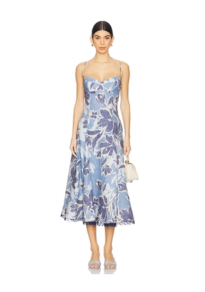 SIMKHAI Analise Bustier Midi Dress in Blue. Size L. Also in M.