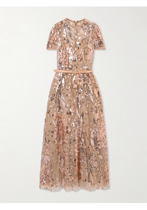 Elie Saab - Belted Sequin-embellished Tulle Midi Dress - Pink - FR 34,FR 36,FR 38,FR 40,FR 42,FR 44