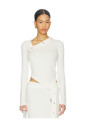 GCDS Ribbed Snap Long Sleeve Top in White. Size L. Also in M, S, XS.