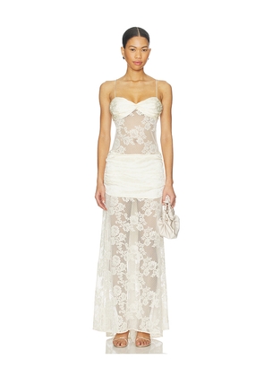 For Love & Lemons Corded Lace Silk Jacquard Maxi Dress in Cream. Size L. Also in M, S, XL, XS, XXS.