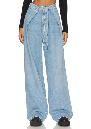 MOTHER High Waisted Tie Front Funnel Sneak Jeans in Denim-Light. Size 28. Also in 29.