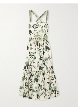 Cara Cara - Julietta Belted Ruffled Floral-print Cotton-poplin Midi Dress - Cream - xx small,x small,small,medium,large,x large