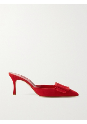 Manolo Blahnik - Maysale 70 Buckled Suede Mules - Red - IT34,IT35,IT35.5,IT36,IT36.5,IT37,IT37.5,IT38,IT38.5,IT39,IT39.5,IT40,IT40.5,IT41,IT41.5,IT42,IT43