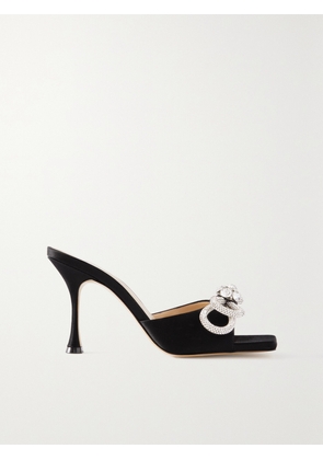 MACH & MACH - Double Bow Crystal-embellished Satin Mules - Black - IT35,IT35.5,IT36,IT36.5,IT37,IT37.5,IT38,IT38.5,IT39,IT39.5,IT40,IT40.5,IT41,IT41.5,IT42