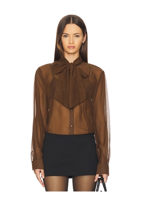 MORE TO COME x Emma Leger Cinrella Sheer Top in Brown. Size L. Also in M, S, XL, XS, XXS.