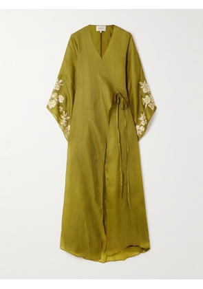 Shatha Essa - Sequin-embellished Embroidered Organic Silk Wrap Gown - Green - small,medium,large,x large