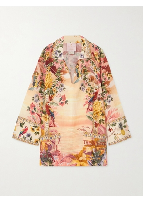 Camilla - + The White Lotus Crystal-embellished Printed Linen Mini Dress - Neutrals - x small,small,medium,large,x large,xx large