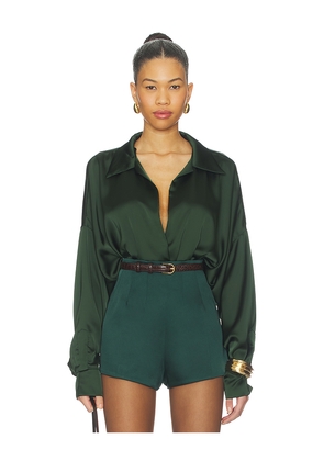 Norma Kamali Super Oversized Boyfriend Shirt Bodysuit in Dark Green. Size L. Also in M, S, XL, XS, XXS.