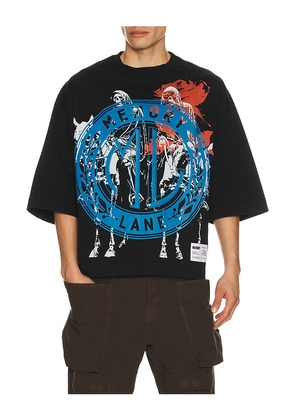 Memory Lane Layered Icons Crop Tee in Black. Size L. Also in M, S, XL/1X.