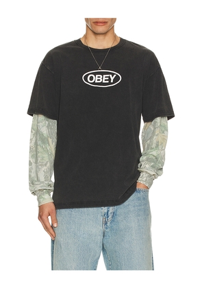 Obey Oval Layered Thermal Tee in Black. Size L. Also in M, S, XL/1X, XXL/2X.