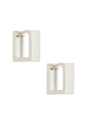 LOUPN Square Hoop Earrings in Metallic Silver.