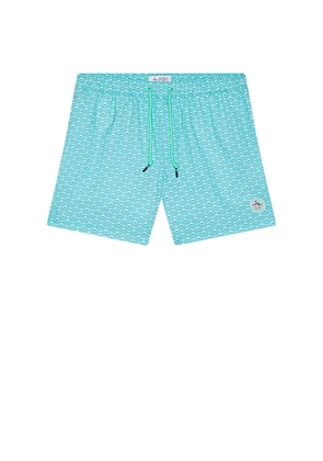 Original Penguin 5 Box Rec Swim Shorts in Baby Blue. Size L. Also in M, S, XL/1X.