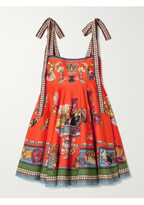 ALÉMAIS - Rocco Printed Linen Mini Dress - Orange - UK 6,UK 8,UK 10,UK 12,UK 14