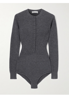 Self-Portrait - Ribbed-knit Wool Bodysuit - Gray - x small,small,medium,large