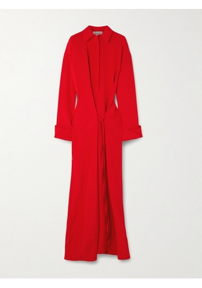 Sportmax - Knotted Silk-blend Crepe De Chine Maxi Shirt Dress - Red - UK 2,UK 4,UK 6,UK 8,UK 10,UK 12,UK 14,UK 16