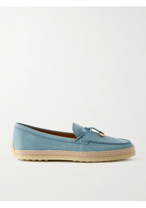 Tod's - Gomma Raffia-trimmed Bow-detailed Suede Loafers - Blue - IT36,IT36.5,IT37,IT37.5,IT38,IT38.5,IT39,IT39.5,IT40,IT40.5,IT41,IT41.5,IT42